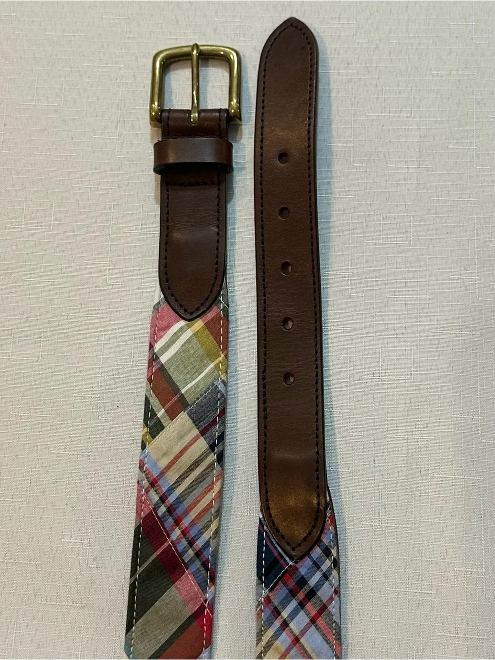 Brooks Brothers 346 Patchwork Madras Leather Belt Size 42